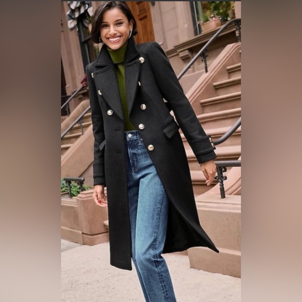 Express black wool blend military Trench winter coat.  NWOT